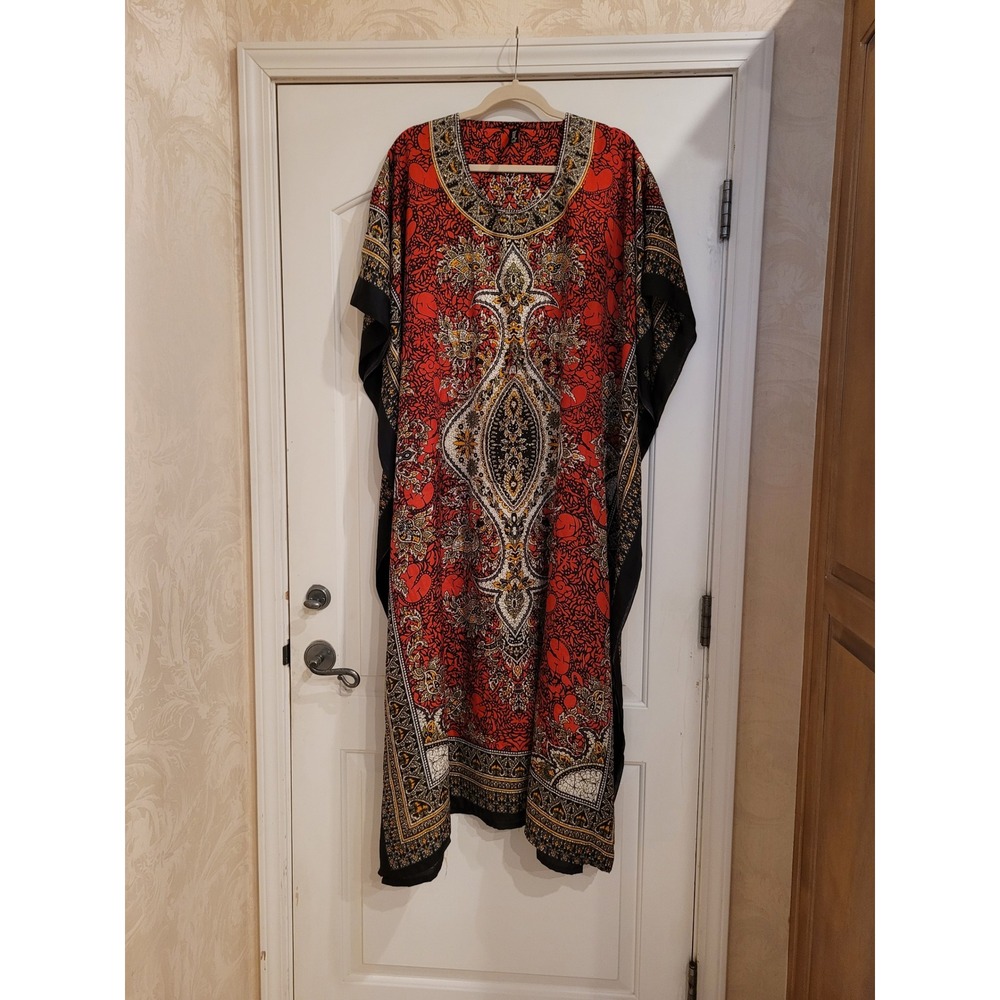 True Rock Kaftan Dress Red Black Paisley Glitter Oversized Maxi One Size